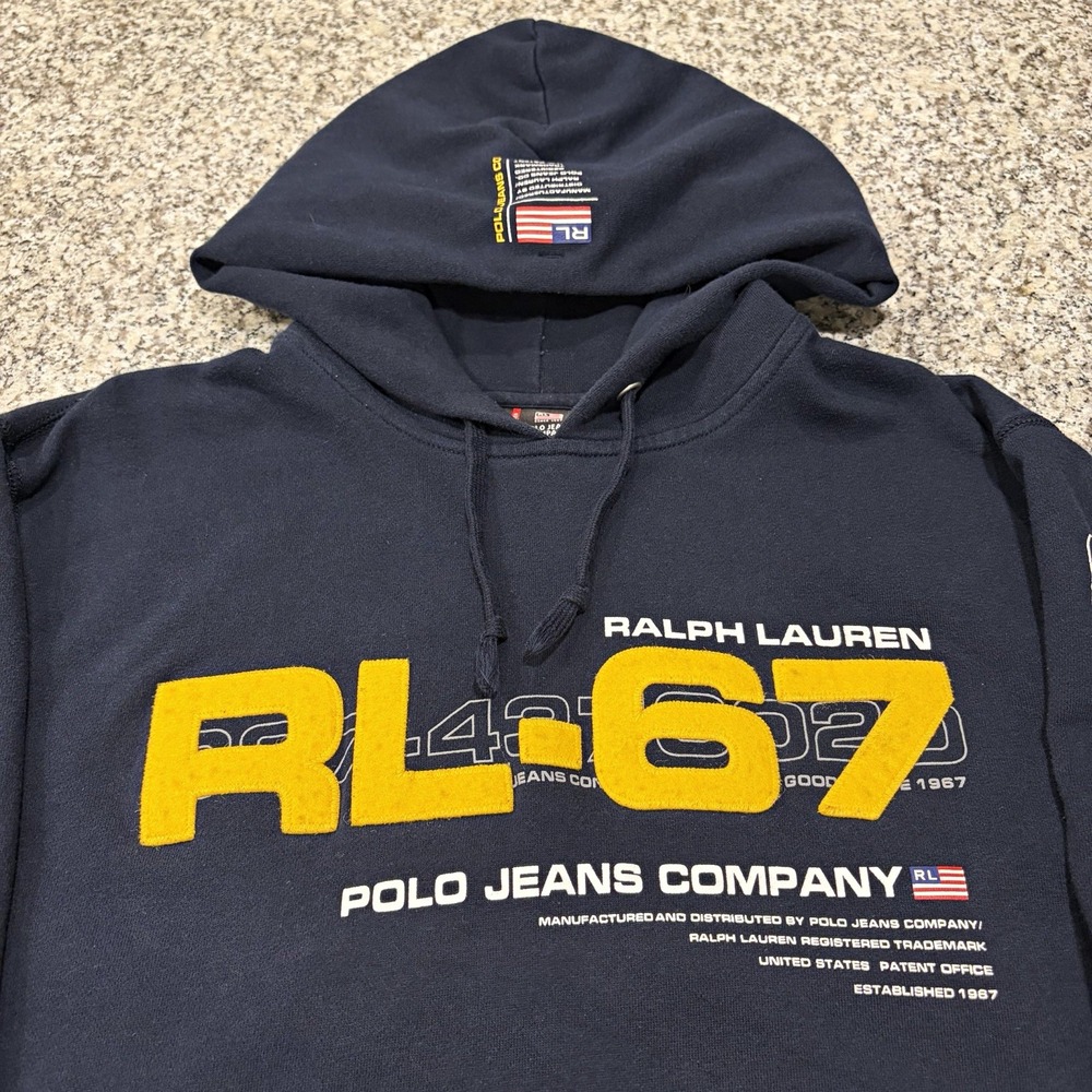 Vintage 90s Polo Jeans Co Ralph Lauren RL-67 Hoodie Navy Blue Men's Size Large